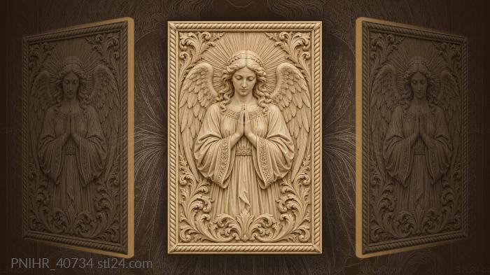 Rays spreading behind a praying angel 3d STL model