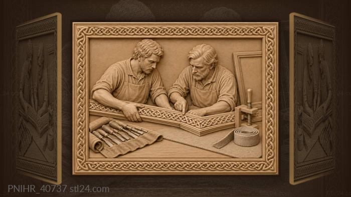 Two craftsmen fit the frame corner 3d STL model