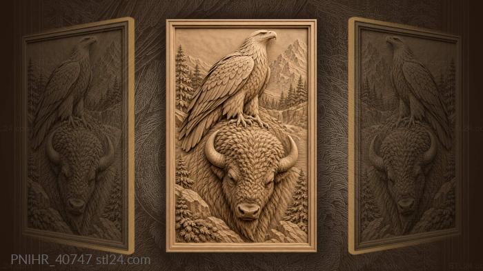 Bird of prey on buffalo head 3d STL model
