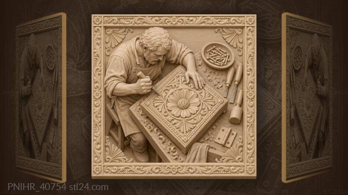 Woodworker cuts a fan beside the rosette 3d STL model