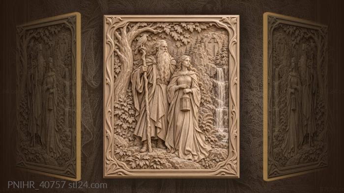 Old man and maiden by waterfall 3d STL model