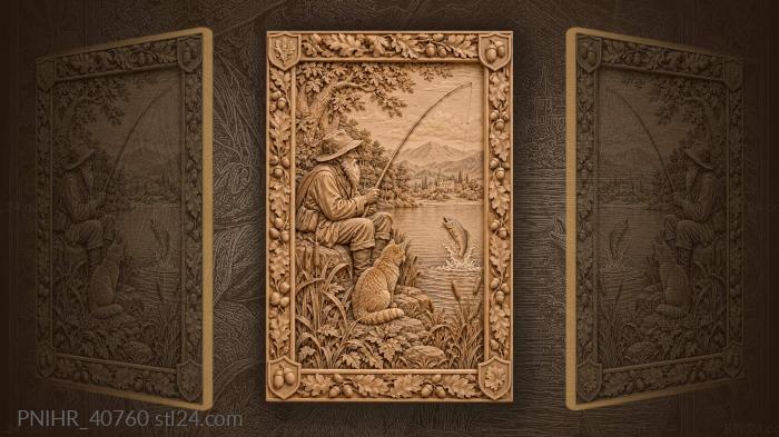 Old fisherman with cat and fish 3d STL model