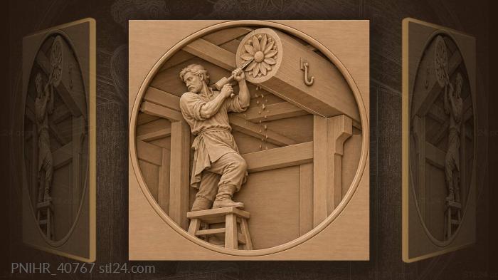 Carver working rosette on beam end 3d STL model
