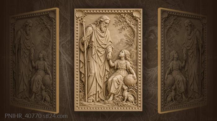Old man leading a little girl 3d STL model