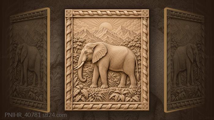 Sunrise behind the elephant and peaks 3d STL model
