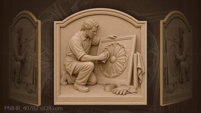 Restorer cleaning decorative rosette 3d STL model