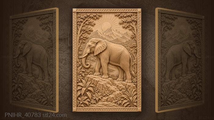 Elephant sunrise mountain landscape 3d STL model