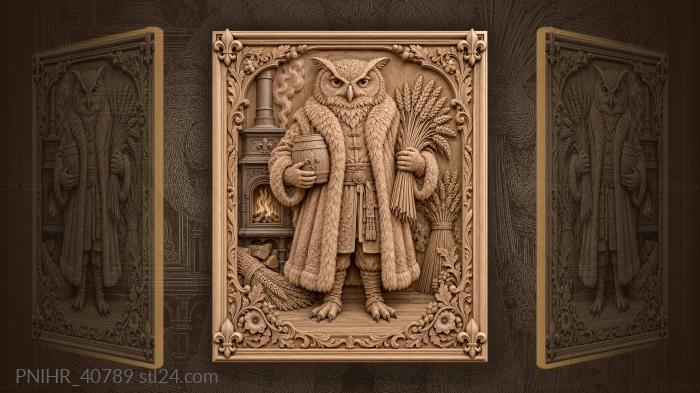 Owl in a fur coat by the stove 3d STL model