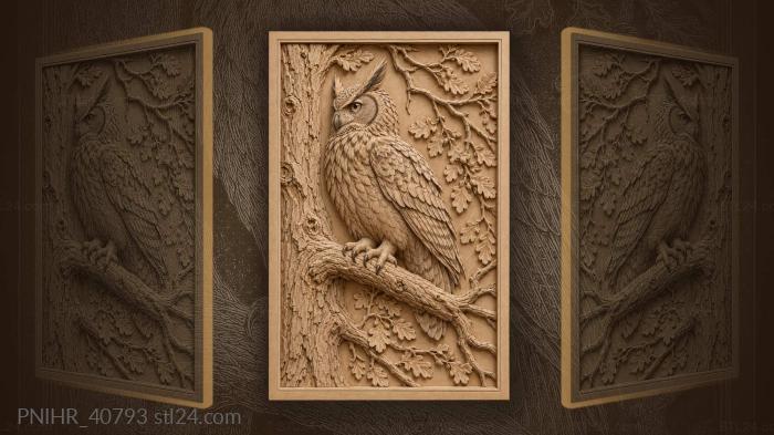 Owl facing left among thin branches 3d STL model