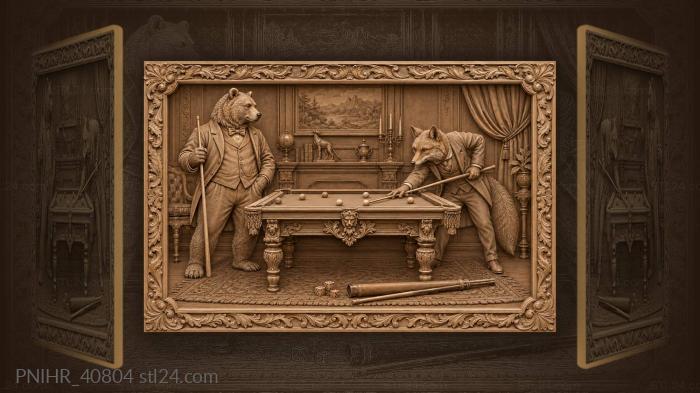 Billiards against a bear in waistcoat 3d STL model