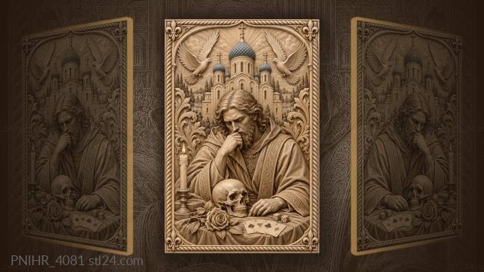 Church doves skull candle symbols 3d STL model