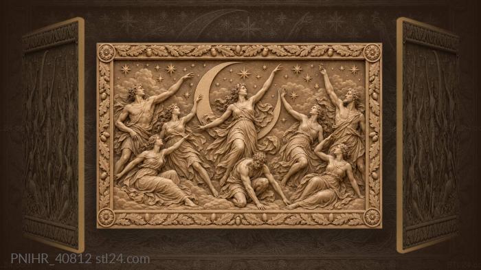 Figures reaching upward into starry sky 3d STL model