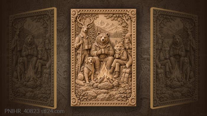 Squirrel peeks behind fox at fire 3d STL model