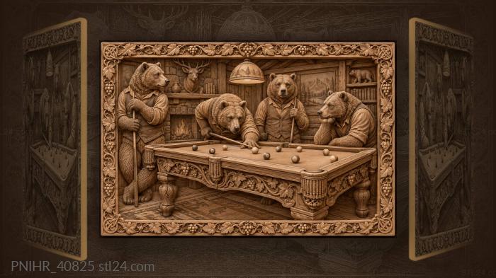 Four bears around the pool table 3d STL model