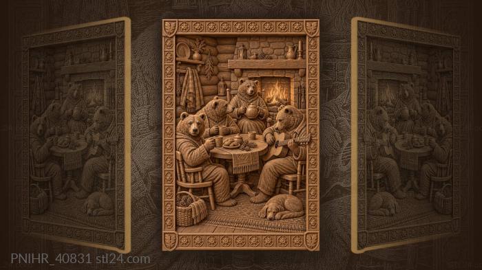 Bears singing by the burning hearth 3d STL model