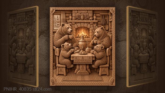 Four bears round a samovar by the fire 3d STL model