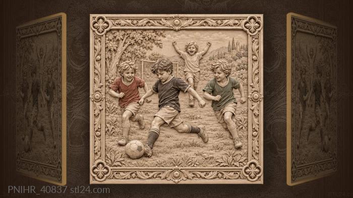 Four children chasing the football 3d STL model