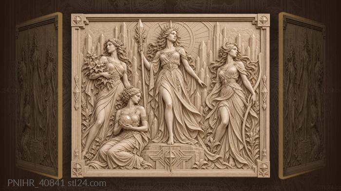 Dancing graces raise ornaments among crystal spires 3d STL model