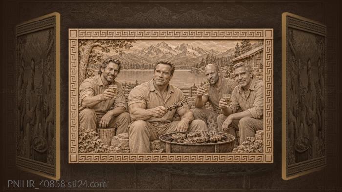 Arnold Schwarzenegger grilling skewers with his friends 3d STL model