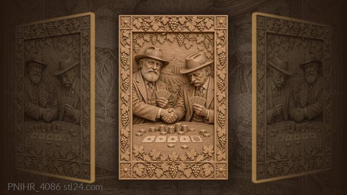 Old men shaking hands over cards 3d STL model