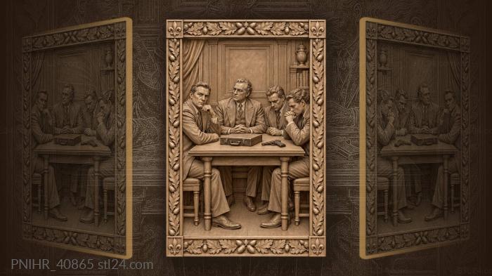 Handgun shadows a tense council of men 3d STL model