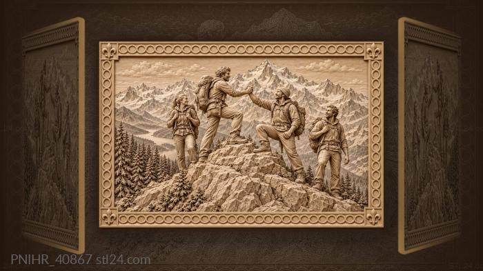 Backpacks on rocks amid snowy peaks 3d STL model