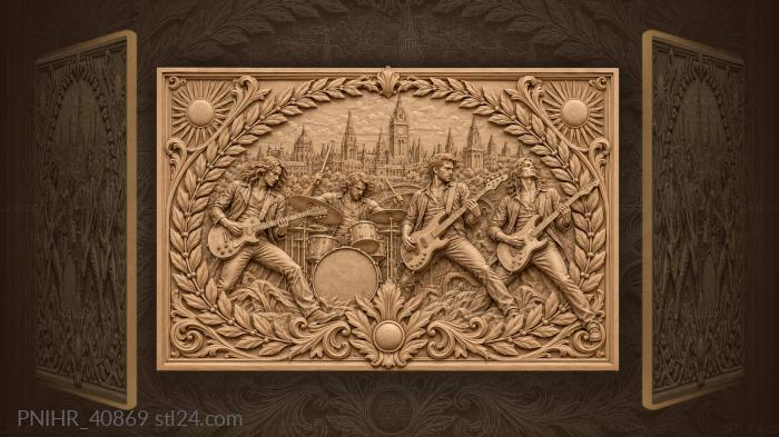 Drummer and three guitarists in town 3d STL model