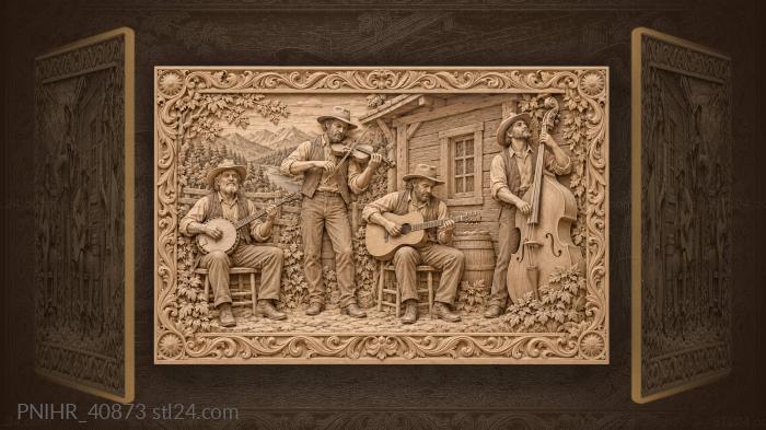 Folk players before the rustic cottage 3d STL model