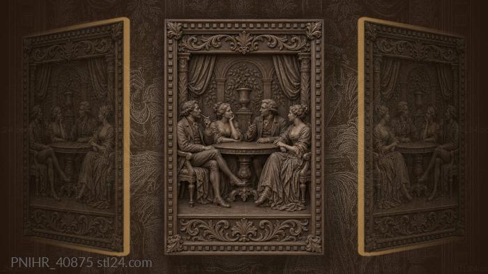 Four at the table with a pipe 3d STL model