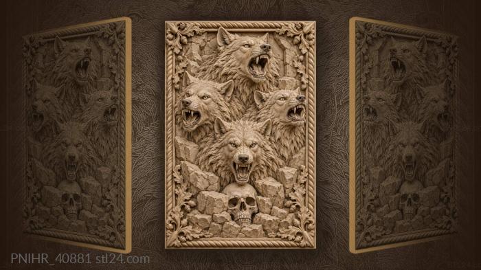 Wolves and ancient human skull 3d STL model
