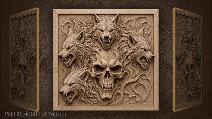 Snarling pack erupts around a central skull 3d STL model