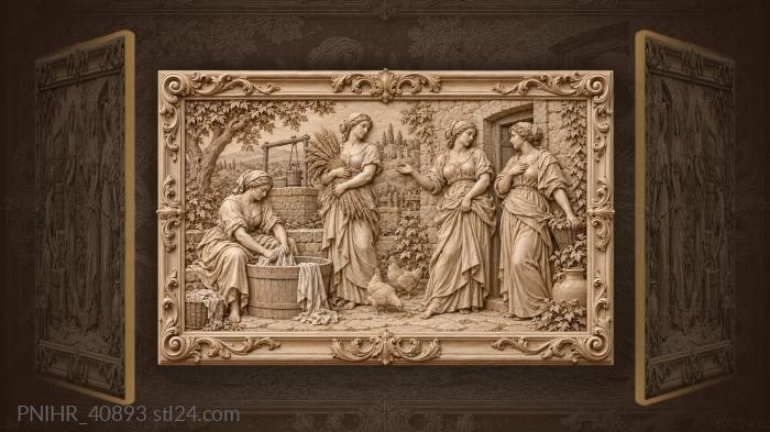 Reapers sort wheat near the stone well 3d STL model