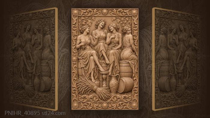 Four laughing women with harvest symbols 3d STL model