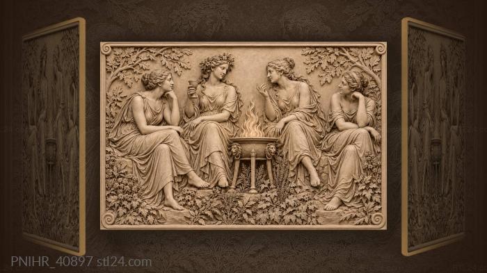 Brazier and goblet among lush herbs 3d STL model