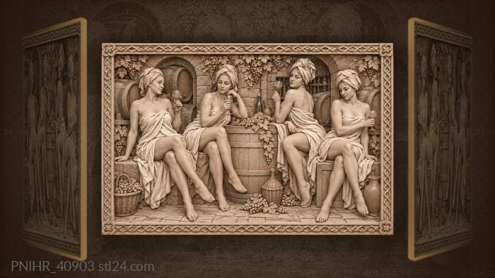 Cellar gathering of joyful women 3d STL model