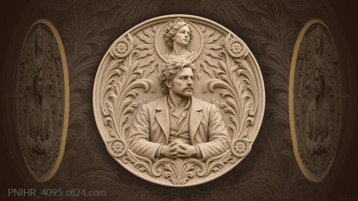 Portrait with female cameo above 3d STL model
