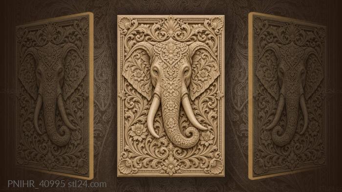 Tusks and trunk amid floral motifs 3d STL model