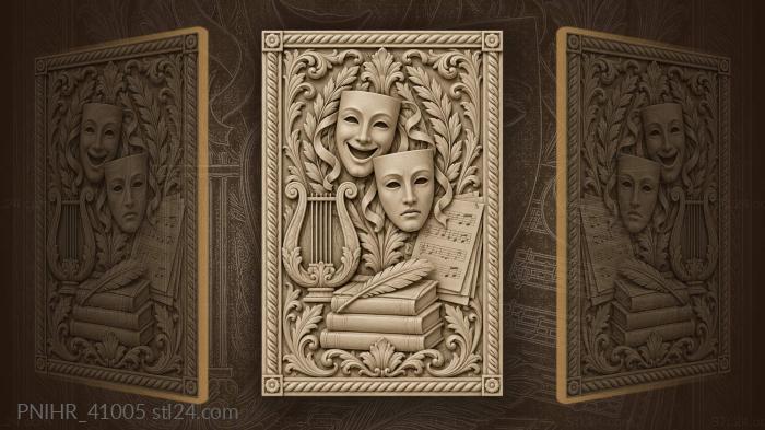 Masks, quill, books, musical harmony 3d STL model