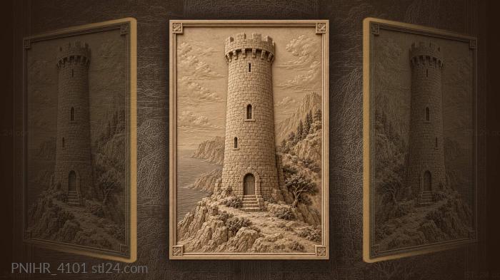 Ancient stone tower landscape view 3d STL model