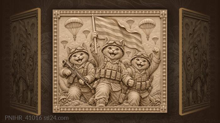 Parachutes descending behind the smiling troopers 3d STL model