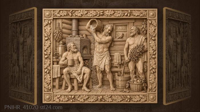 Feasting fellows tend steam with herbs nearby 3d STL model