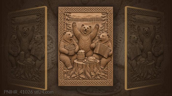 Three bears feasting by a forest lake 3d STL model