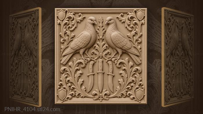 Peaceful doves with hunting knives 3d STL model