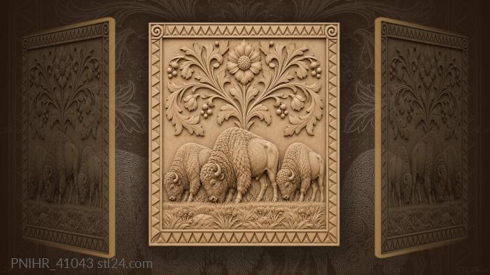 Grazing bison with floral design 3d STL model