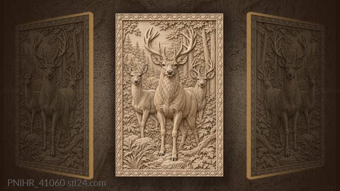 Stag with his family in the clearing 3d STL model