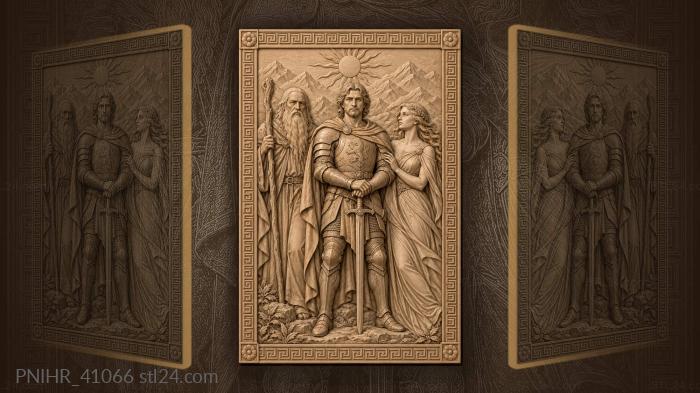 Elder with staff beside armored knight 3d STL model