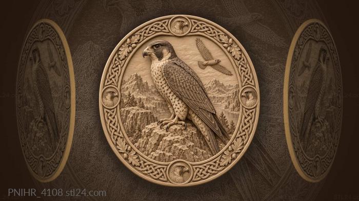 Falcon on rocky perch with foliage 3d STL model