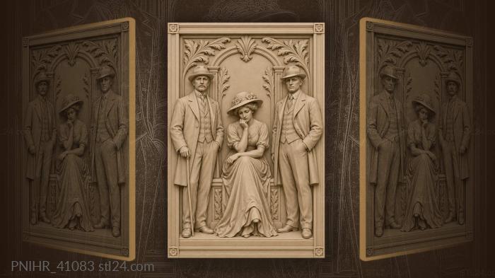 Two hatted men flanking the woman 3d STL model