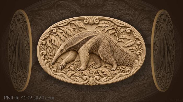 Anteater walking past leaves and feather 3d STL model