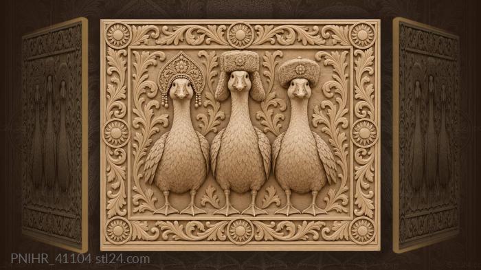 Geese in russian folk hats 3d STL model